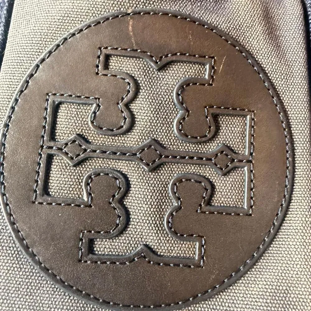 Tory Burch Distressed Navy Canvas Leather Tote Satchel Bag Vintage Look